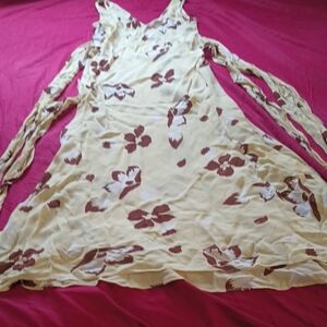 Betsey Johnson Vintage Yellow and Brown Floral Sheer Maxi Dress